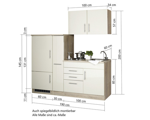 Held Möbel Singleküche mit Geräten | HORNBACH 190 Toronto cm