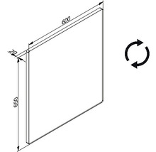 Technische Zeichnung einer Platte mit den Maßen 600 x 650 x 20 mm