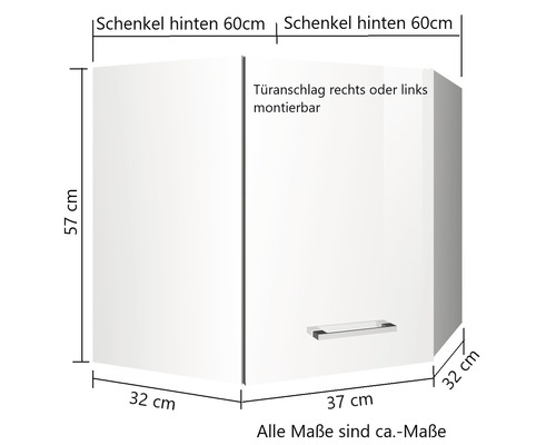 Eck-Hängeschrank mit Maßangaben