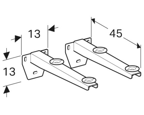 Skizze von zwei Möbelträgern mit den Maßen 13 und 45