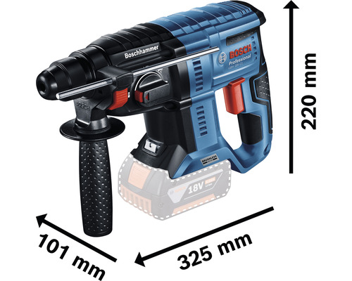 Boschhammer mit Abmessungen von 220 mm Höhe, 101 mm Breite und 325 mm Länge