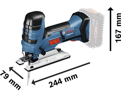 Bosch Akku Stichsäge mit Maßangaben zur Größe
