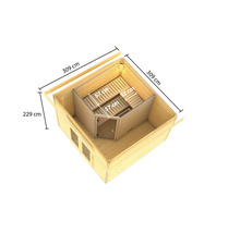 Saunahaus Karibu Sainburga 1 Set B ohne Ofen mit Vorraum und Holztüre mit Klarglas