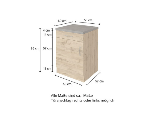 Unterschrank mit Schublade, circa 86 cm hoch, mit Arbeitsplatte