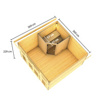 Saunahaus Karibu Sainburga 3 Set A inkl. 9 kW Ofen u.ext. Steuerung mit Vorraum, Fenster und Holztüre mit Klarglas