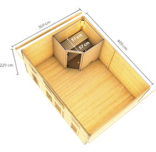 Saunahaus Karibu Sainburga 4 Set A ohne Ofen mit Vorraum, Fenster und Holztüre mit Klarglas