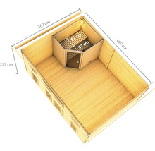 Saunahaus Karibu Sainburga 4 Set A inkl. 9 kW Ofen u.ext. Steuerung mit Vorraum, Fenster und Holztüre mit Klarglas