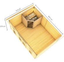 Saunahaus Karibu Sainburga 4 Set A inkl. 9 kW Bio Ofen u.ext. Steuerung mit Vorraum, Fenster und Holztüre mit Klarglas