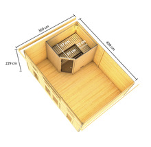 Saunahaus Karibu Sainburga 4 Set B ohne Ofen mit Vorraum, Fenster und Holztüre mit Klarglas