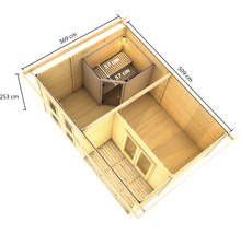 Saunahaus Karibu Sainburga 5 Set A inkl. 9 kW Bio Ofen u.ext. Steuerung mit Vorraum, Fenster und Holztüre mit Klarglas