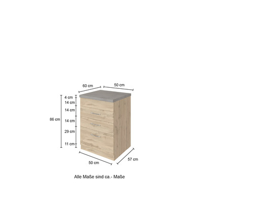 Unterschrank mit vier Schubladen und Arbeitsplatte, circa 86 cm hoch