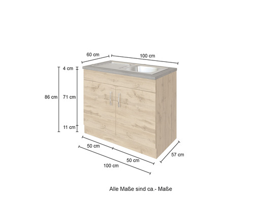 Waschbeckenunterschrank mit Maßangaben
