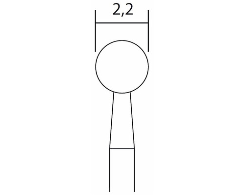 Technische Zeichnung eines Stiftkopfes mit der Angabe 2,2 für den Durchmesser