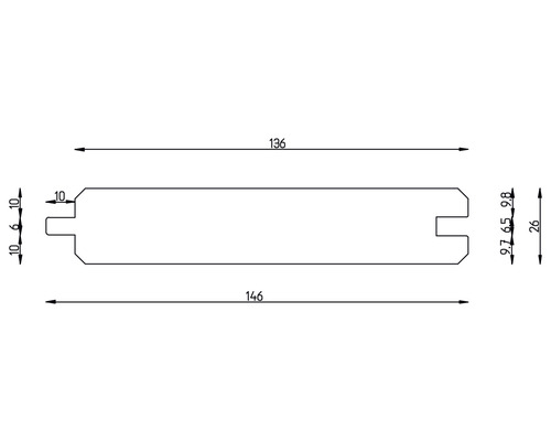 Technische Zeichnung eines Profilholzes mit Maßangaben