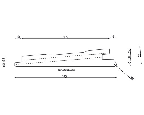Technische Zeichnung eines Profilbretts mit Maßangaben