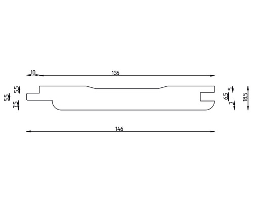 Technische Zeichnung eines Profilbretts mit Maßangaben