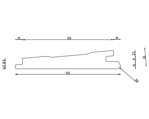 Technische Zeichnung eines Profilbretts mit Maßangaben