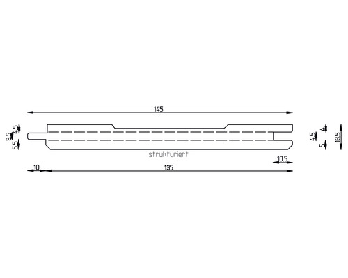 Technische Zeichnung eines strukturierten Profils mit Maßangaben