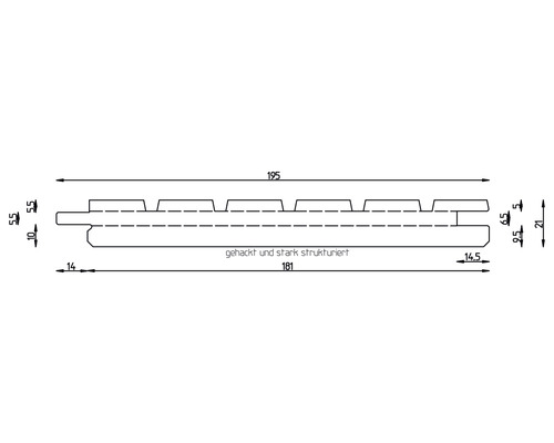 Technische Zeichnung einer Holzfassadenverkleidung mit Maßangaben.