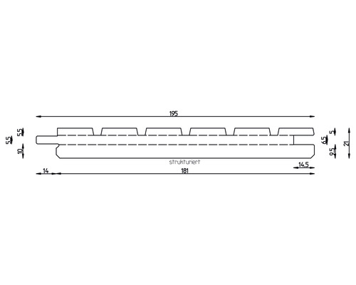 Technische Zeichnung eines strukturierten Profils mit Maßangaben