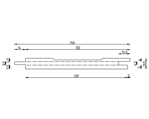 Technische Zeichnung eines Nut-Feder-Profils mit Maßangaben