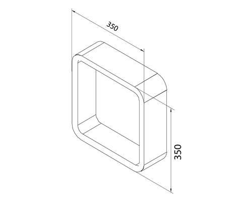 Technische Zeichnung eines quadratischen Wandregals mit den Maßen 350 x 350 mm
