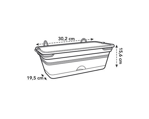 Zeichnung eines Blumenkastens mit Maßangaben.