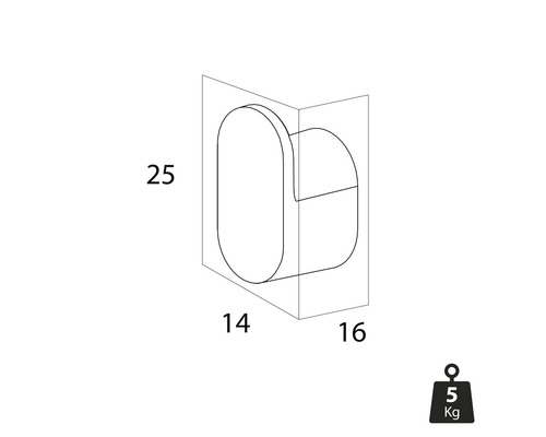 Technische Zeichnung eines Möbelknopfs mit Maßangaben und Gewichtssymbol