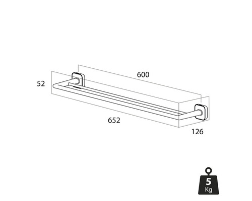 Technische Zeichnung eines Handtuchhalters mit Maßangaben