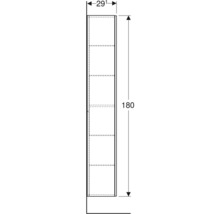 Technische Zeichnung eines Hochschranks mit den Maßen 29 cm Breite und 180 cm Höhe