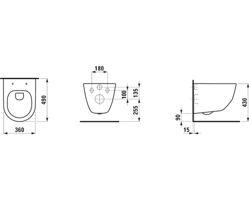 Technische Zeichnung eines Wand-WCs mit Maßangaben