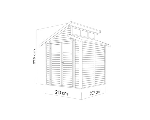Illustration Gartenhaus mit Maßangaben