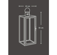 Skizze eines Windlichts mit den Maßen 55 cm Höhe und 22 cm Breite.