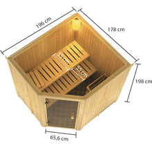 Elementsauna Karibu Romy inkl. 9 kW Ofen u.ext. Steuerung ohne Dachkranz mit bronzierter Ganzglastür