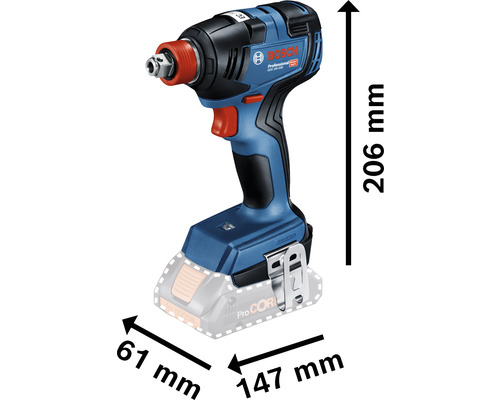 Bosch Professional Akku-Drehschlagschrauber mit Größenangaben