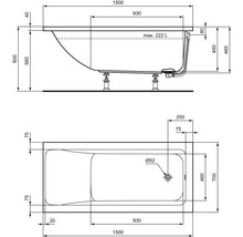 Badewanne Ideal Standard Connect Air 70 x 150 cm weiß glänzend T361301-thumb-2