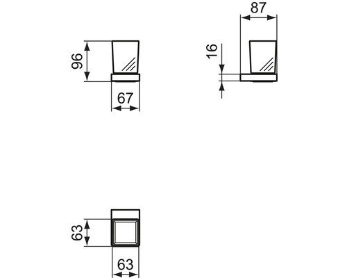 Technische Zeichnung eines Zahnputzbecher Halters mit Maßangaben.