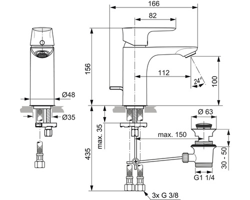 Maße einer Waschtischarmatur