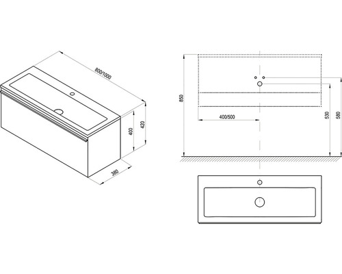 Technische Zeichnung einer Badewanne mit Maßangaben