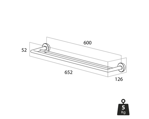 Technische Zeichnung eines Handtuchhalters mit Maßangaben