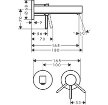 Technische Zeichnung einer Armatur mit Maßangaben