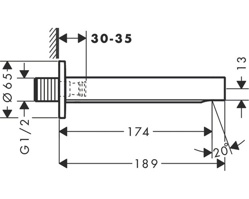 Technische Zeichnung eines Wasserhahns mit Maßangaben