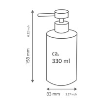 Abmessungen eines Seifenspenders mit einem Fassungsvermögen von circa 330 Milliliter