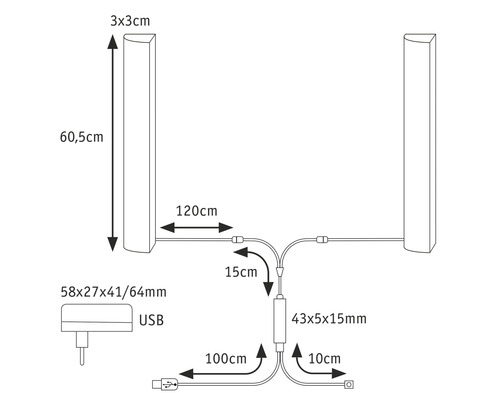 Abmessungen der Teile einer LED-Lampe
