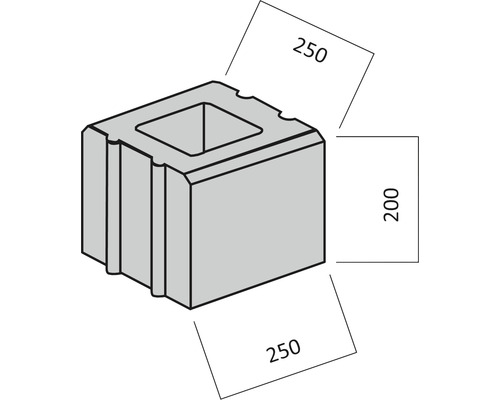 Betonblock mit den Maßen 250 x 250 x 200 Millimeter.