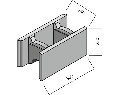 Dämmstein mit den Maßen 500 x 240 x 250 mm
