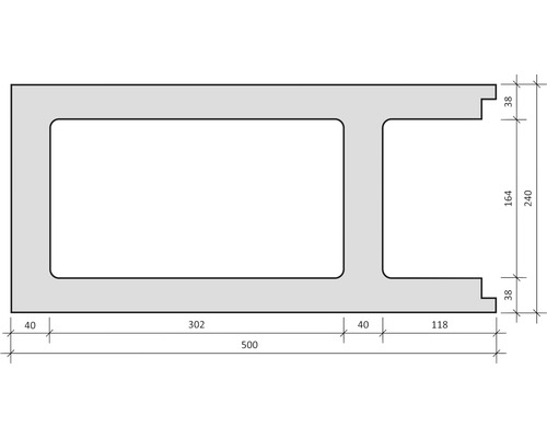 Technische Zeichnung eines Sturzes mit Maßangaben