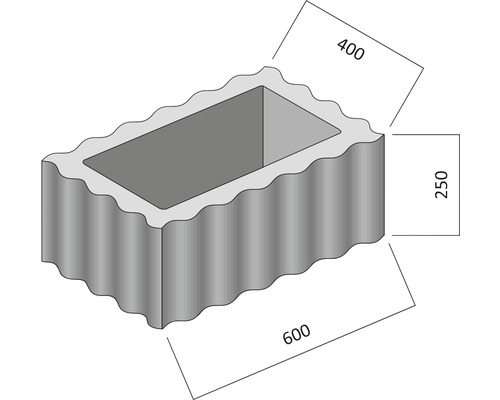 Abbildung eines Pflanzsteins mit den Maßen 600 x 400 x 250 Millimeter.