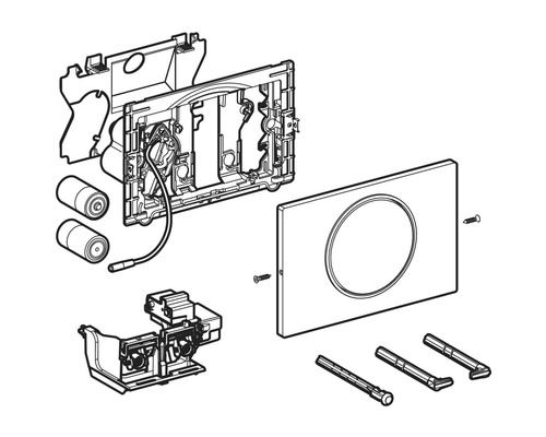 Explosionszeichnung eines Spülkastens mit Betätigungsplatte und Montagezubehör