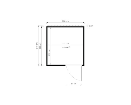 Grundriss eines Gartenhauses mit Maßangaben